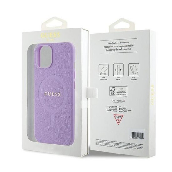 Кейс Guess Saffiano, iPhone 15/лилав/