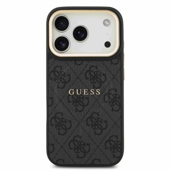 Калъф GUESS Apple iPhone 17 Pro Max, Leather 4G Gold Frame MagSafe /черен/