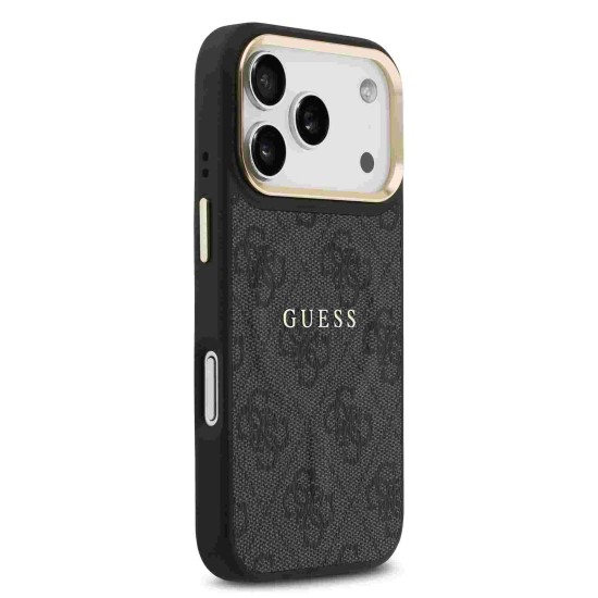 Калъф GUESS Apple iPhone 17 Pro Max, Leather 4G Gold Frame MagSafe /черен/