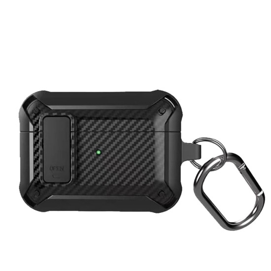 Калъф Black Carbon за AirPods 4 с карабинер /черен/
