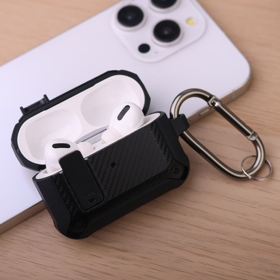 Калъф Black Carbon за AirPods 4 с карабинер /черен/