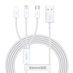 Кабел BASEUS 3 в 1, USB-A към Lightning+USB-C+Micro USB, 1м, 3.5A, Superior S /бял/