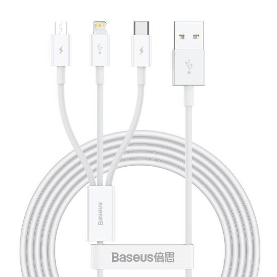 Кабел BASEUS 3 в 1, USB-A към Lightning+USB-C+Micro USB, 1м, 3.5A, Superior S /бял/