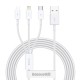 Кабел BASEUS 3 в 1, USB-A към Lightning+USB-C+Micro USB, 1м, 3.5A, Superior S /бял/