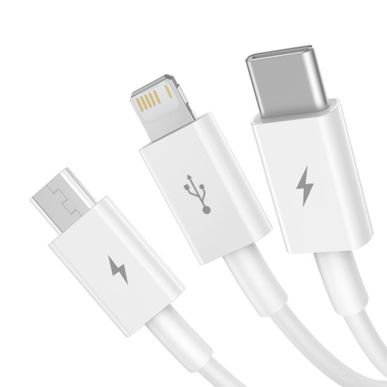 Кабел BASEUS 3 в 1, USB-A към Lightning+USB-C+Micro USB, 1м, 3.5A, Superior S /бял/