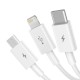Кабел BASEUS 3 в 1, USB-A към Lightning+USB-C+Micro USB, 1м, 3.5A, Superior S /бял/