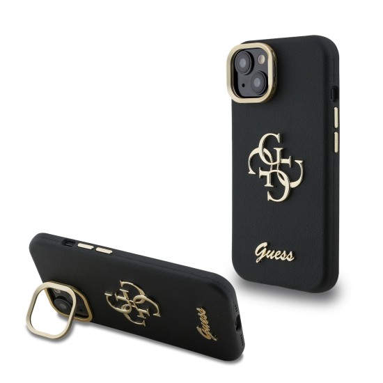  Калъф GUESS Apple iPhone 15, PU Grained 4G Logo Stand Camera Frame /черен/
