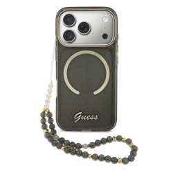 Калъф GUESS Apple iPhone 17 Pro Max, Glitter Script Strap MagSafe + Wrist strap /черен/