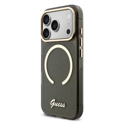 Калъф GUESS Apple iPhone 17 Pro, Glitter Script Strap MagSafe + Wrist strap /черен/