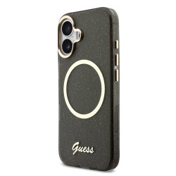 Калъф GUESS Apple iPhone 17, Glitter Script Strap MagSafe + Wrist strap /черен/