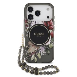 Калъф GUESS Apple iPhone 17 Pro, Flowers Allover MagSafe + Wrist Strap /черен/