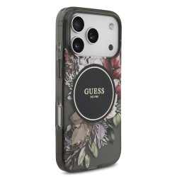 Калъф GUESS Apple iPhone 17 Pro, Flowers Allover MagSafe + Wrist Strap /черен/