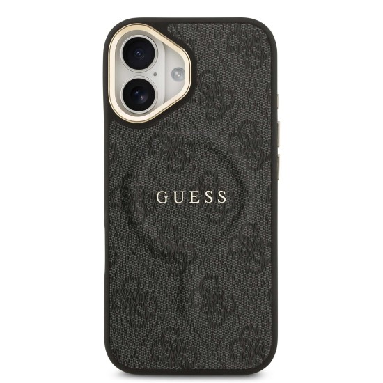 Калъф GUESS Apple iPhone 17, Leather 4G Gold Frame MagSafe /черен/