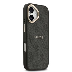 Калъф GUESS Apple iPhone 17, Leather 4G Gold Frame MagSafe /черен/