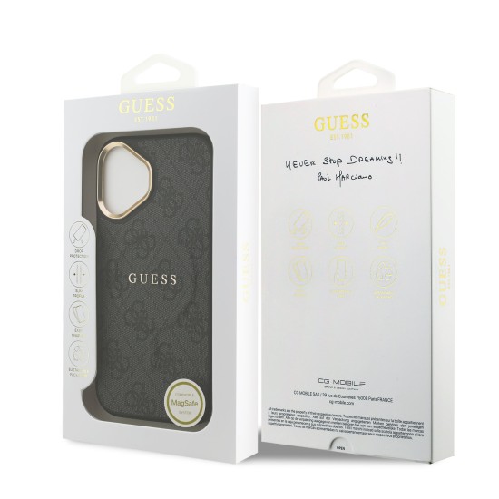 Калъф GUESS Apple iPhone 17, Leather 4G Gold Frame MagSafe /черен/