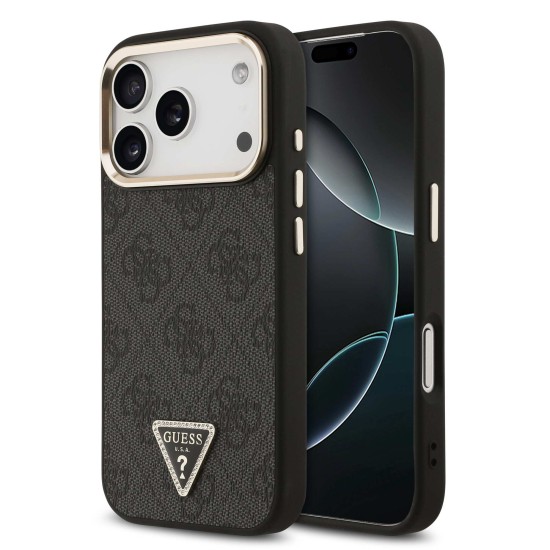 Калъф GUESS Apple iPhone 17 Pro, PU 4G Strass Triangle Logo Gold Frame MagSafe /черен/