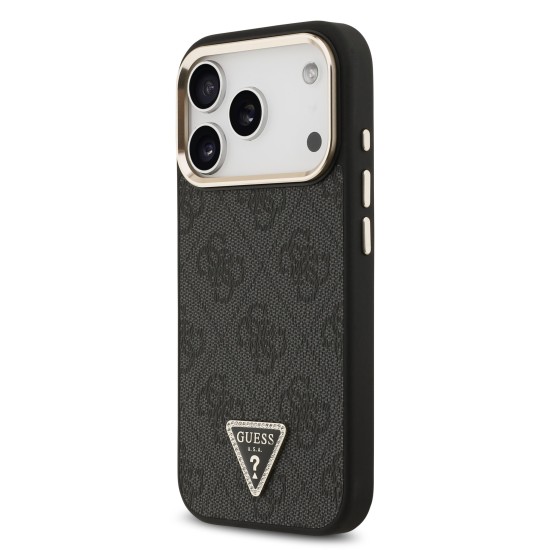 Калъф GUESS Apple iPhone 17 Pro, PU 4G Strass Triangle Logo Gold Frame MagSafe /черен/