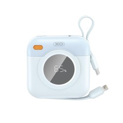 Преносима батерия XO 10000 mAh 20W + вградени кабели: Lightning + Type-C /син/ PR258
