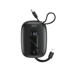 Преносима батерия XO 10000 mAh 22.5W + вградени кабели: Type-C и Lightning + Digital display /черен/ PR246