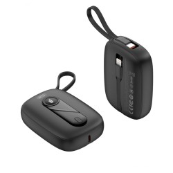 Преносима батерия XO 10000 mAh 22.5W + вградени кабели: Type-C и Lightning + Digital display /черен/ PR246
