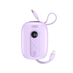 Преносима батерия XO 10000 mAh 22.5W + вградени кабели: Type-C и Lightning + Digital display /лилав/ PR246
