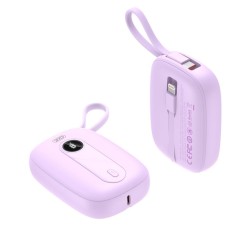 Преносима батерия XO 10000 mAh 22.5W + вградени кабели: Type-C и Lightning + Digital display /лилав/ PR246