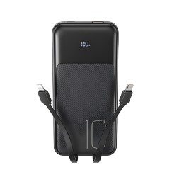 Преносима батерия XO 10000 mAh 22.5W + вградени кабели: Type-C и Lightning /черен/ PR248