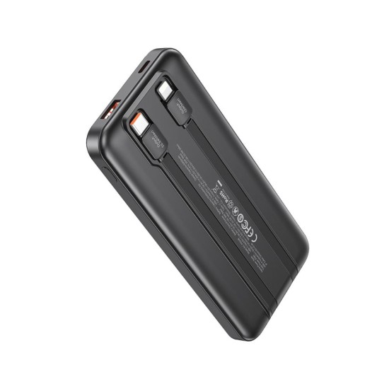 Преносима батерия XO 10000 mAh 22.5W + вградени кабели: Type-C и Lightning /черен/ PR248