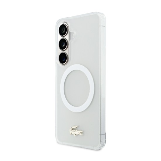 Калъф LACOSTE Samsung S26, PC/TPU Frosted Finish Gold Logo MagSafe /бял/
