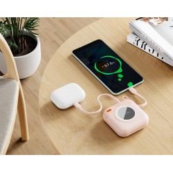 Преносима батерия XO 10000 mAh 20W + вградени кабели: Lightning + Type-C /розов/ PR258